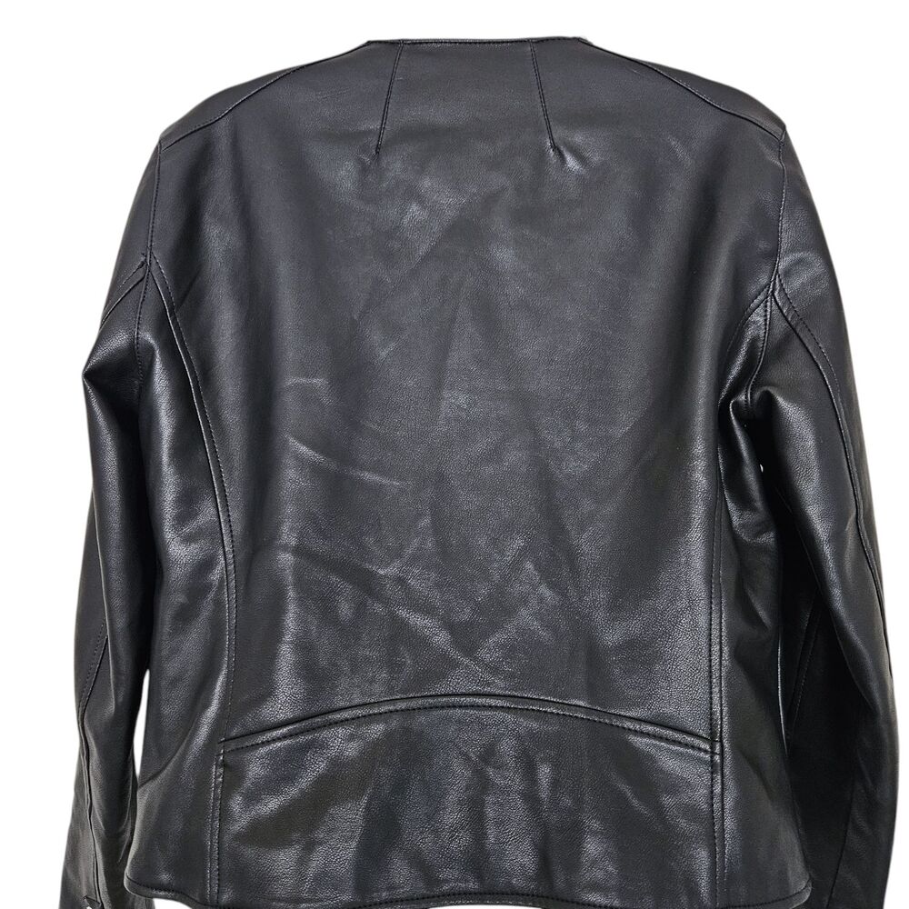 Mango MNG Faux Leather Biker Moto Jacket Womens Medium Black Zip - Picture 4 of 11